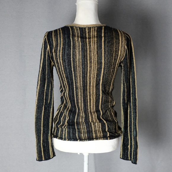 M Missoni Gold, Black, Striped, Knit Top - Picture 4 of 11